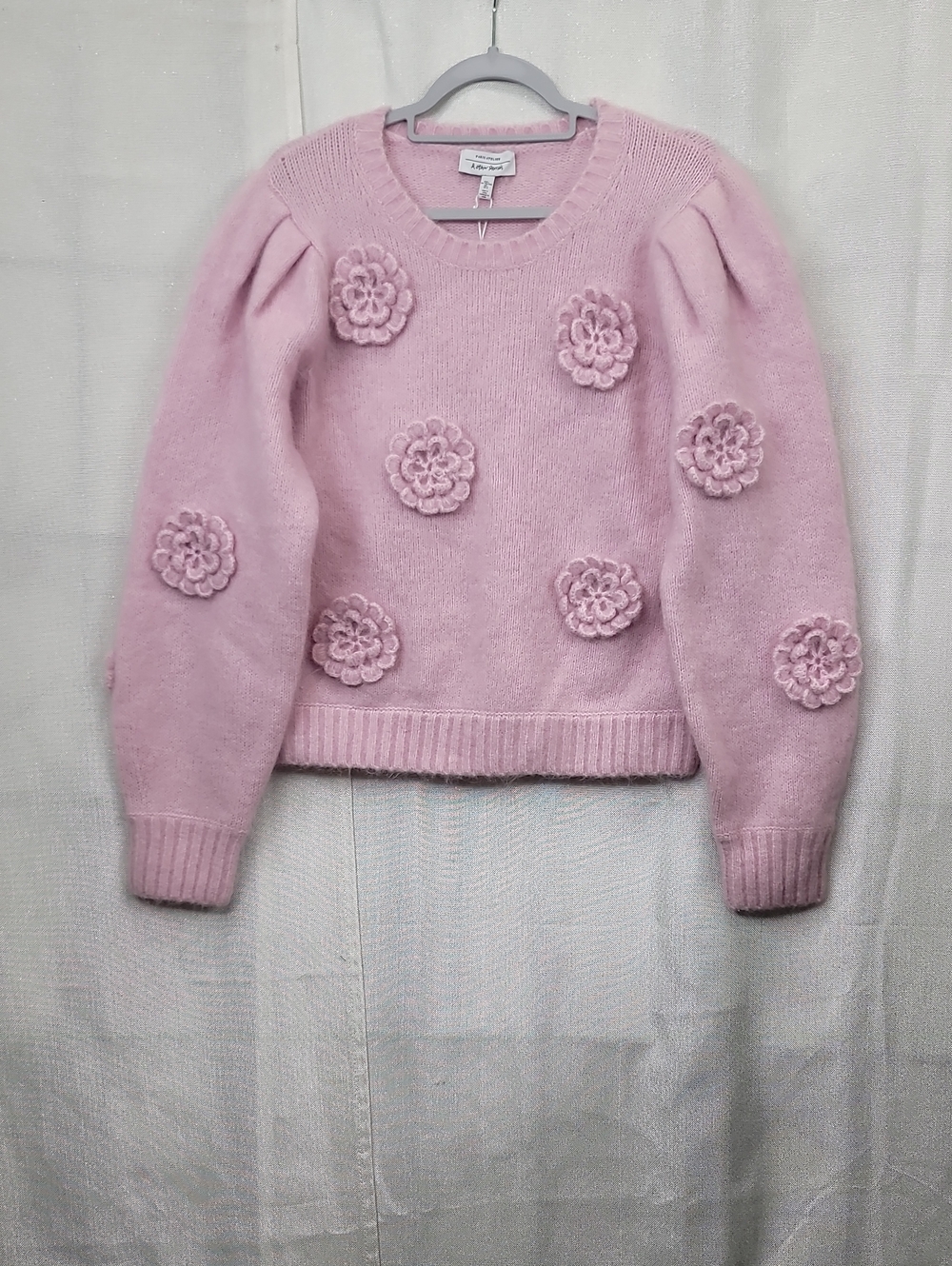 & Other Stories Nwt Rose-Appliqué Knit Jumper Sweater Size Large Mohair/wool - Picture 2 of 11